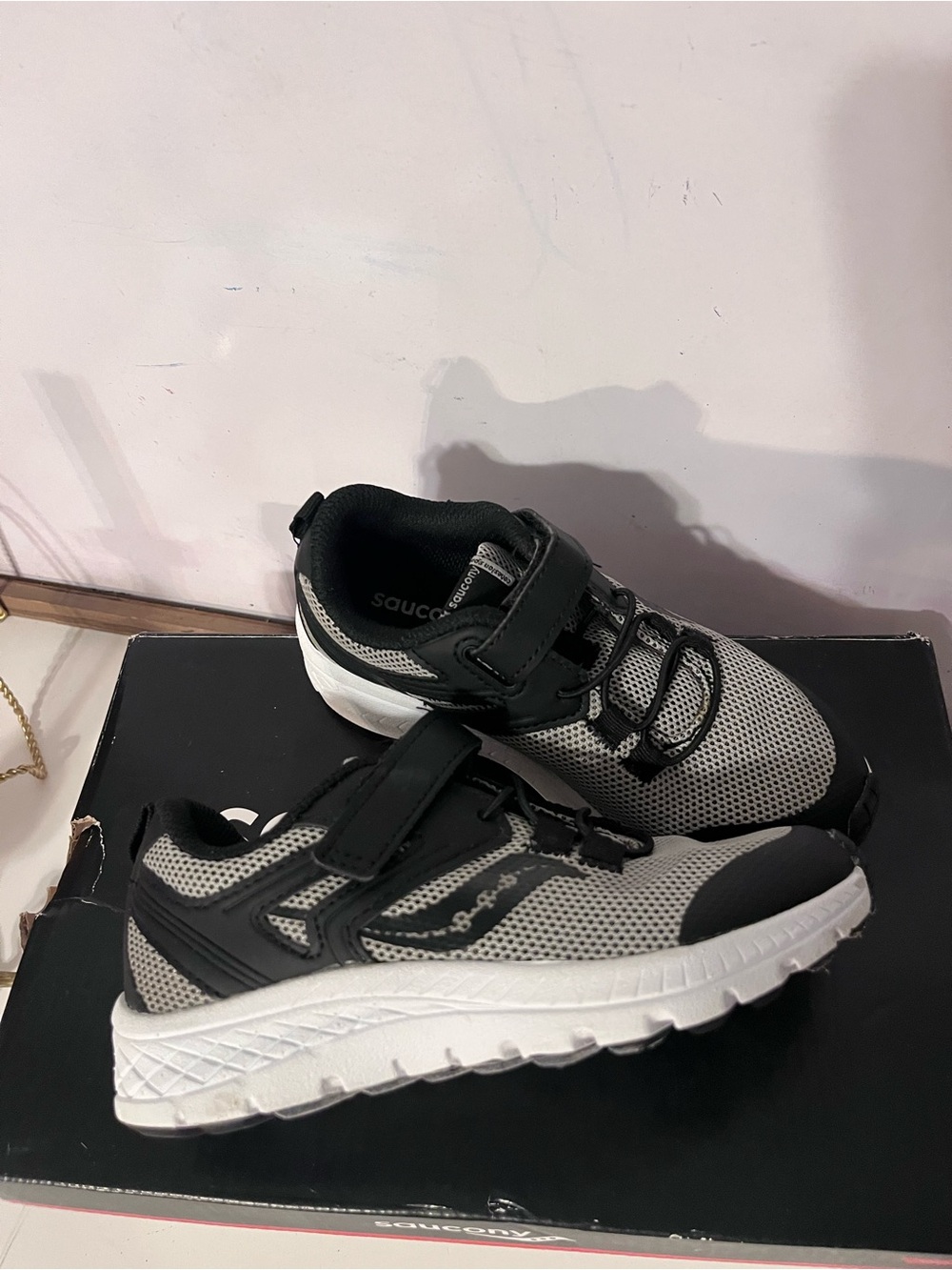 Saucony Kids' Gray and Black Mesh Athletic Sneakers